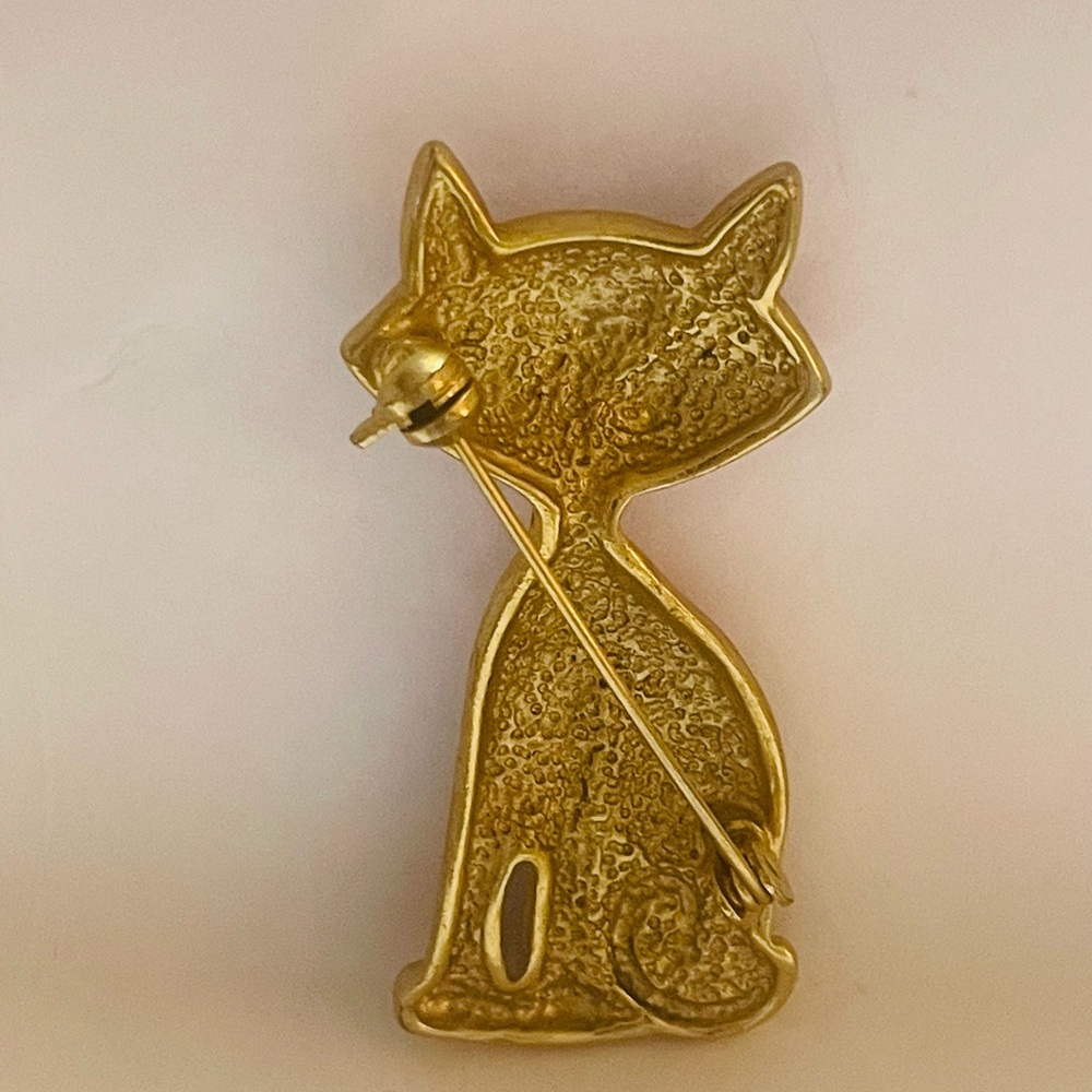 Vintage Enamel Cat Brooch Brown Goldtone - Picture 2 of 4